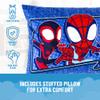 Jay Franco Kids Slumber Bag and Pillow - 54 x 27 Inch Comfy Indoor Sleeping Bag for School and Sleepovers, 2 Piece Set, Blue - Spidey & His Amazing Friends view 3