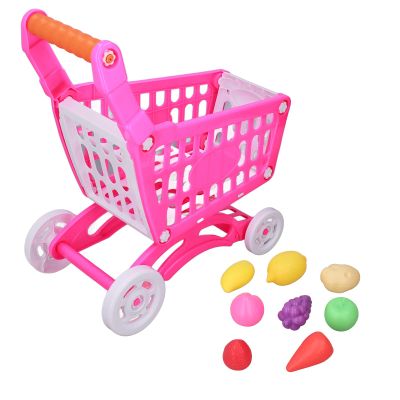 Keenso Kids Educational Shopping Cart Set for Learning Development, Interactive Toddler Toy for Children's Simulation Supermarket Play for Counting Skills and Hand Eye Coordination (Pinkish Color)