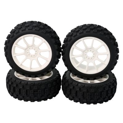 1/8 RC Buggy Tires &17mm Hex Wheels Rims Set Compatible with Arrma Typhon, Kyosho, Losi, Redcat, HPI,Fits 1/8 Off-Road Buggies  4 Pack (White)