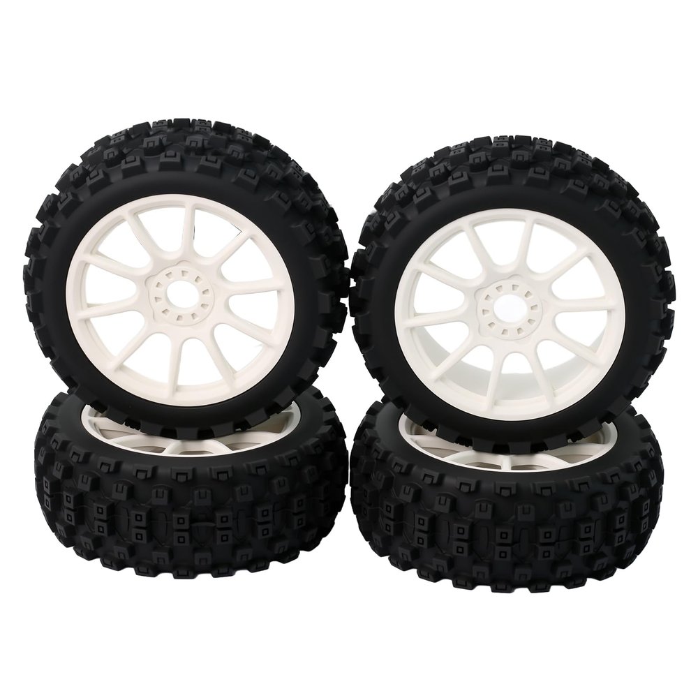 1/8 RC Buggy Tires &17mm Hex Wheels Rims Set Compatible with Arrma Typhon, Kyosho, Losi, Redcat, HPI,Fits 1/8 Off-Road Buggies 4 Pack (White)