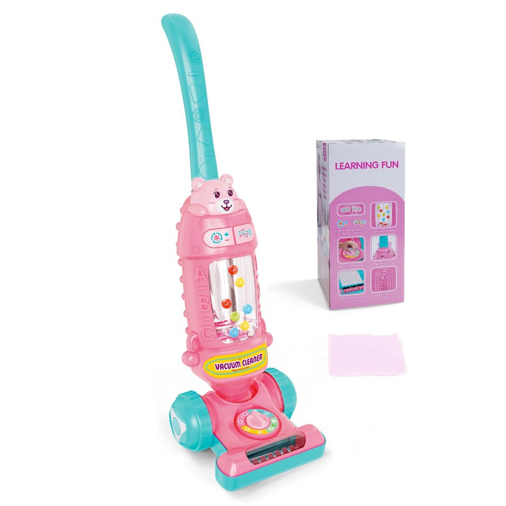 FS Kids Vacuum Toy That Really Works with Lights & Sounds, Pretend Play Toy Vacuum for Toddlers 1-3, Toddler Vacuum Toys for Ages 18M+ Girls, Cleaning Toy with Ball-Popping, Pink