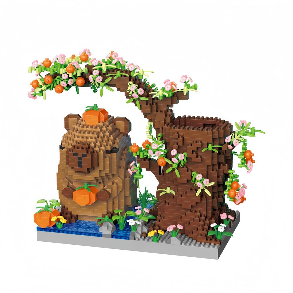 alltogetho Cute Capybara Model Micro Mini Building Block Set with Flowers for Birthday Gifts Decorations Frame Pen Holder & a Gift Filled with Joy