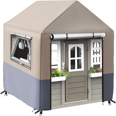 Playhouse Cover Waterproof for Backyard Wooden House 57" L x 57" W x 63" H  Heavy Duty Kids Outdoor Playhouse Protector with YKK Zippers, Roll-Up Door, Windproof Drawstring & Buckles