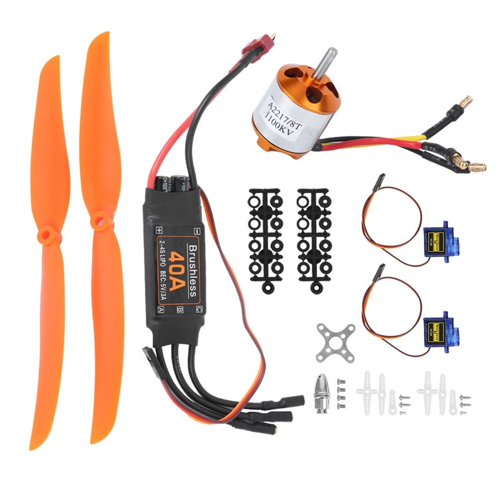 1100KV Brushless Motor Kit with 40A ESC, 9G Micro Servo, and 1060 Propeller for RC Plane Easy Installation, Durable, Full Protection Features