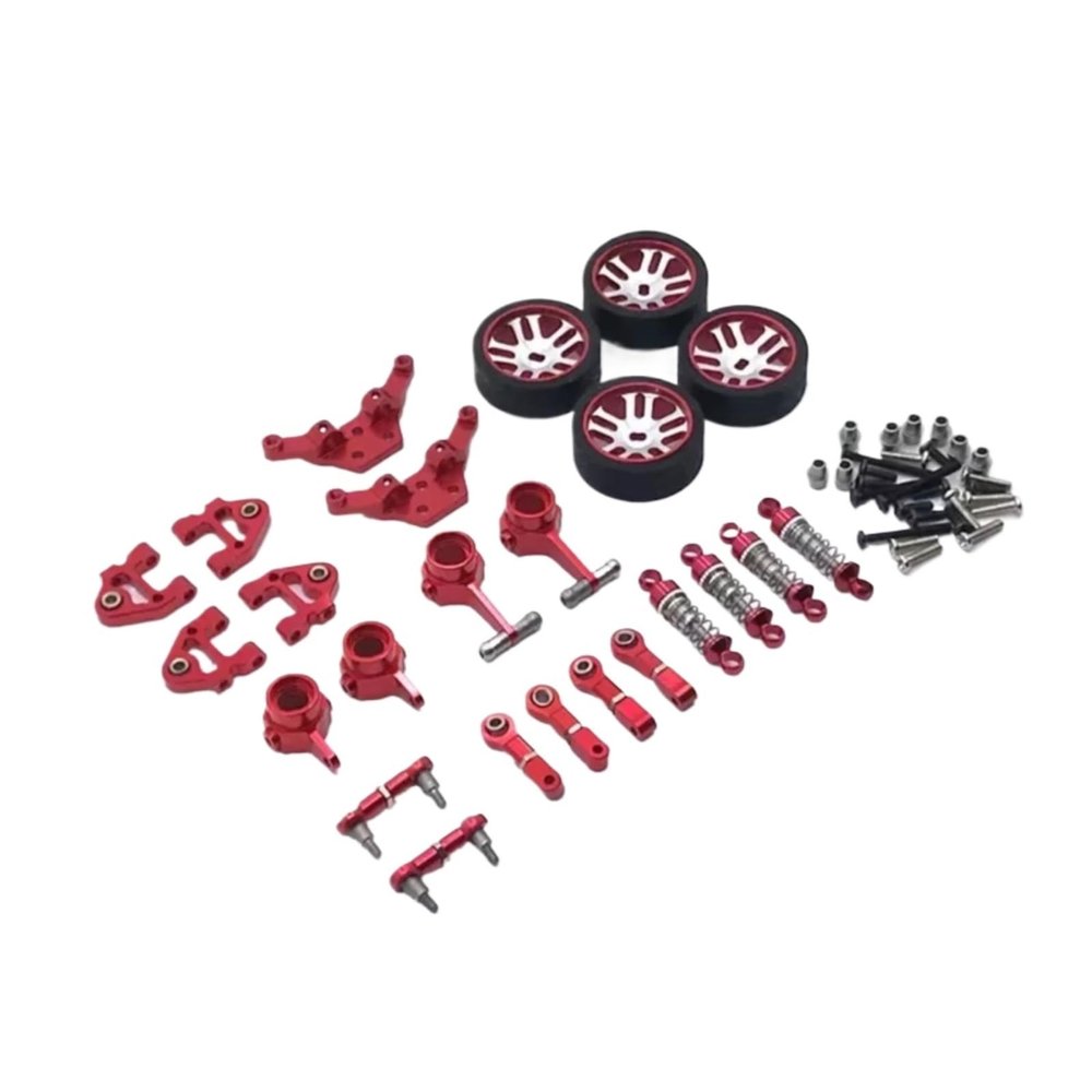 BOQEXSS Rc Car Steering Cup for WLtoys 284131 K979 K989 K999 1/28 Steering Knuckles Tires Steering Link Rod Shock Absorber Kit RC Spare Upgrade Parts(Red)