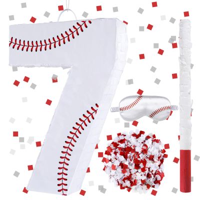 Baseball Birthday Decorations, Baseball Number 7 Piata with Blindfold Stick Blindfold Confetti for Baseball Pinata Sports Theme 7th Birthday Party Supplies (7TH)
