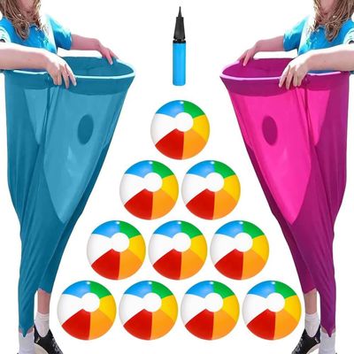 LZTET Granny Pants Outdoor Yard Game Set,Funny Giant Stretchy Pants,Freaky Sets with 5 Bouncy Balls Pump,The Ultimate Party of Family Reunion Outside Backyard Field Day Sack Race Bags(Pink+Blue)