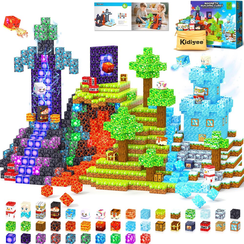200PCS Magnetic Blocks - Build Mine Magnet World, Magnetic Building Blocks for Kids Ages 4-6 6-8 8-12, STEM Educational Sensory Toys for Boys & Girls, Birthday Toys Gifts for Kids