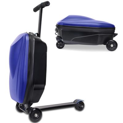 20" Scooter Suitcase for Kids & Adults, Hardshell Kids Ride On Suitcase for Kid Ages 4-15, Foldable Carry On Luggage with Wheels, Multifunctional Lightweight Travel Luggage for Airplane,Dark Blue