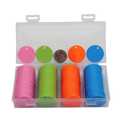 35MM with Holes, 120 Pieces per Box of Plastic Poker Chips - Perfect for Bar Activities, Teaching Games, and Customizable Accessories with Text. (Pink+Orange+Lawn Green+Sky Blue, 35MM/1.37 Inch)