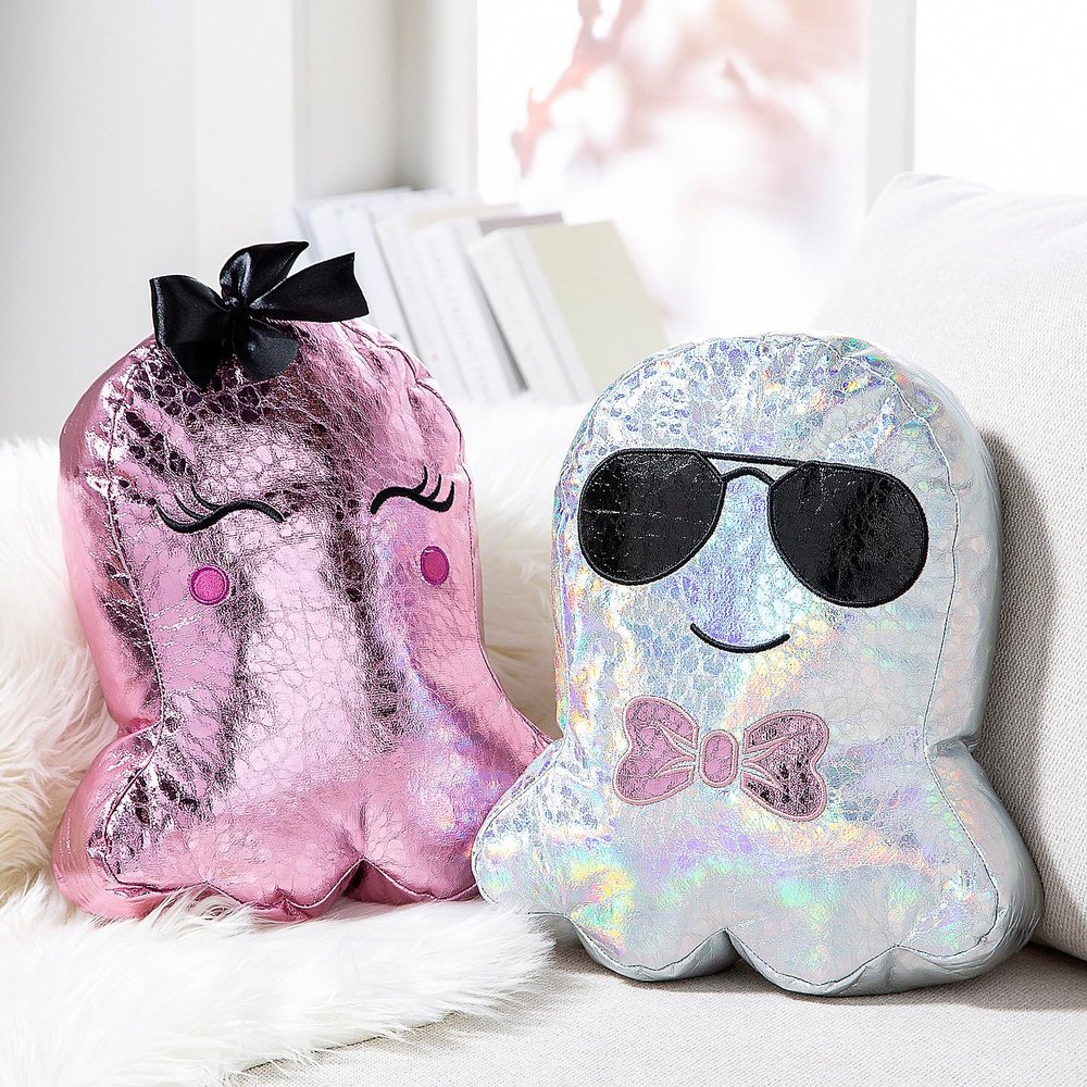 11 3/4" x 13 3/4" Halloween Metallic Polyester Ghost Pillows Set - 2 Piece