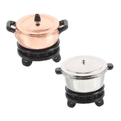 Abaodam 2 Sets Miniature Kitchen Appliances Tiny Soup Pot and Stove Dollhouse Miniature Cookware Vintage Style Mini Kitchen Utensils Dollhouse Decor