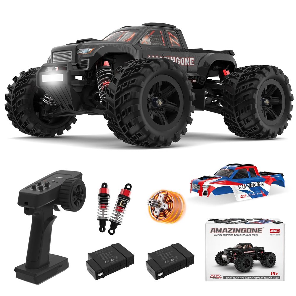 AMAZINGONE 20208 1/20 Scale Brushless Fast RC Cars for Adults, Max 45KMH High Speed Moster RC Buggy,Hobby RC Trucks 4X4 Offroad,All Terrain RTR Remote Control Car with 2 Bettery