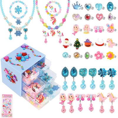 Drabac Toddler Toys for Ages 5-7 Girls Jewelry Set Kids Toys Arts and Crafts Kits Clip on Earrings,Princess Toy Adjustable Ring,Girls Toy Age 3 4 5 6-8 Year Old Birthday Christmas Gifts Hair Clip