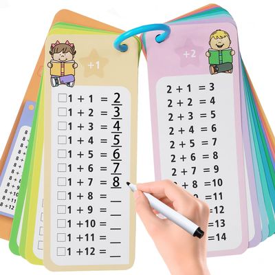 1-12 Addition Flash Cards, Large Math Table Flashcards Chart, with 15 Cards, 2 Dry Erase Markers, 1 Rings, Educational Addition Game for Kids, 1st, 2nd, 3rd Grades Classroom Home
