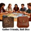 DND Pocket Flip Dice Set, D4 D6 D8 D10 D12 D20 D% 7 in 1Delicate Iron Box with Dragon Carvings,Foldable Spinner DND Dice with Leather Gift Bag for D&D,Sci-fi, War Theme Board Games-Vintage Gold view 4