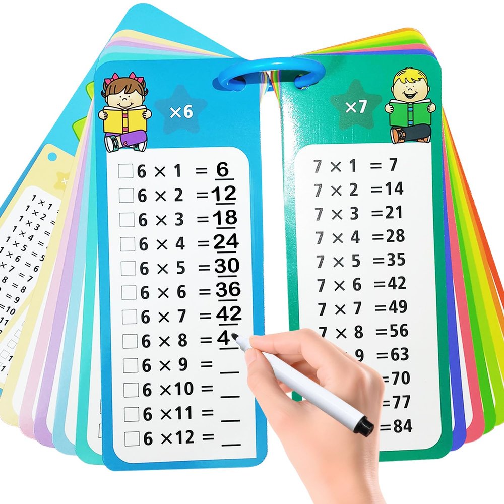 1-12 Multiplication Flash Cards, Large Math Times Table Flashcards Chart, with 15 Cards, 2 Dry Erase Markers, 1 Rings, Educational Multiplication Game for Kids, 1st, 2nd, 3rd Grades Classroom Home