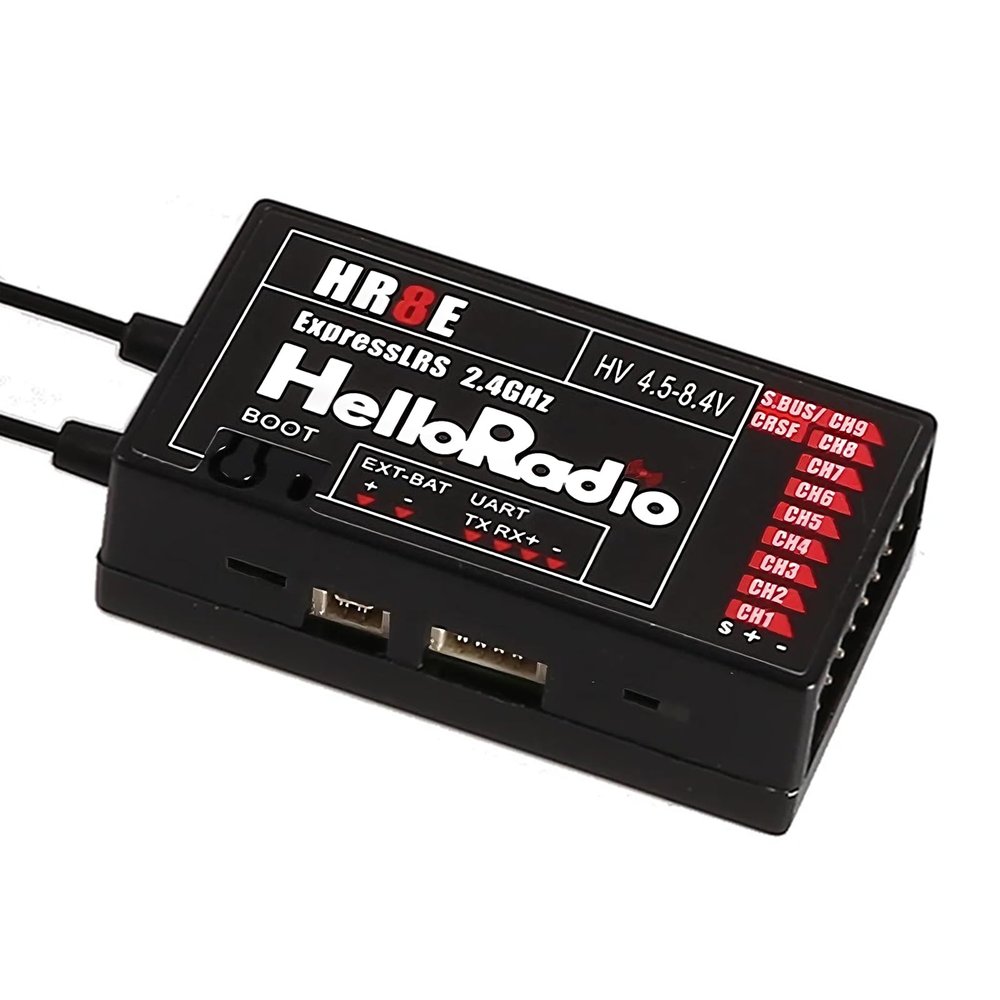 HelloRadio ELRS PWM Receiver 2.4GHz 9CH HR8E ExpressLRS Receiver Module for FPV Fixed Wing RC Airplane Car Boat Vehicles (Black)