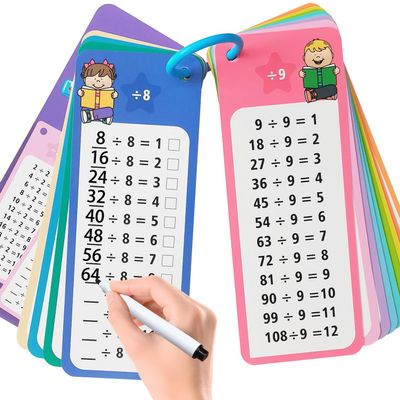 1-12 Division Flash Cards, Large Math Table Flashcards Chart, with 15 Cards, 2 Dry Erase Markers, 1 Rings, Educational Division Game for Kids, 1st, 2nd, 3rd Grades Classroom Home
