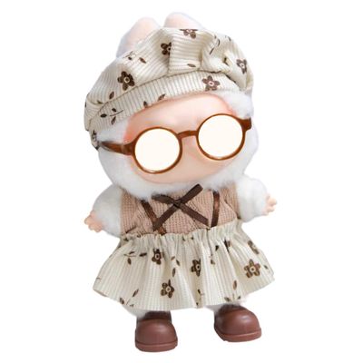 MOFABIA Clothes for 17cm Doll, 5 Pcs Doll's Outfits Clothes Dress Headband Glasses Shoes Accessories Luxury Stylish Adorable Dolls Clothes(No Doll) (Crush Flower Brown)