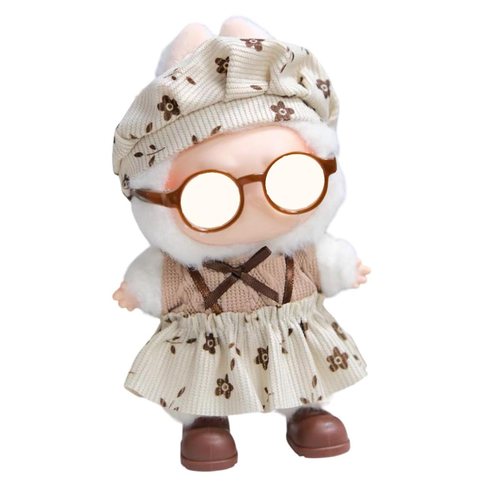 MOFABIA Clothes for 17cm Doll, 5 Pcs Doll's Outfits Clothes Dress Headband Glasses Shoes Accessories Luxury Stylish Adorable Dolls Clothes(No Doll) (Crush Flower Brown)