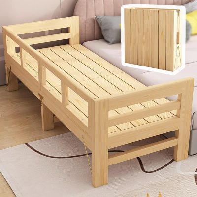Heavy-duty Folding Toddler Bed Frame with Removable Fence, Vintage Classic Queen-size Bedside Sleeper for Fall Proof & Safety Protection, 71'' 79 Inch Long Adult Sleepable(H - 20'',L 71 x W 20 inch)