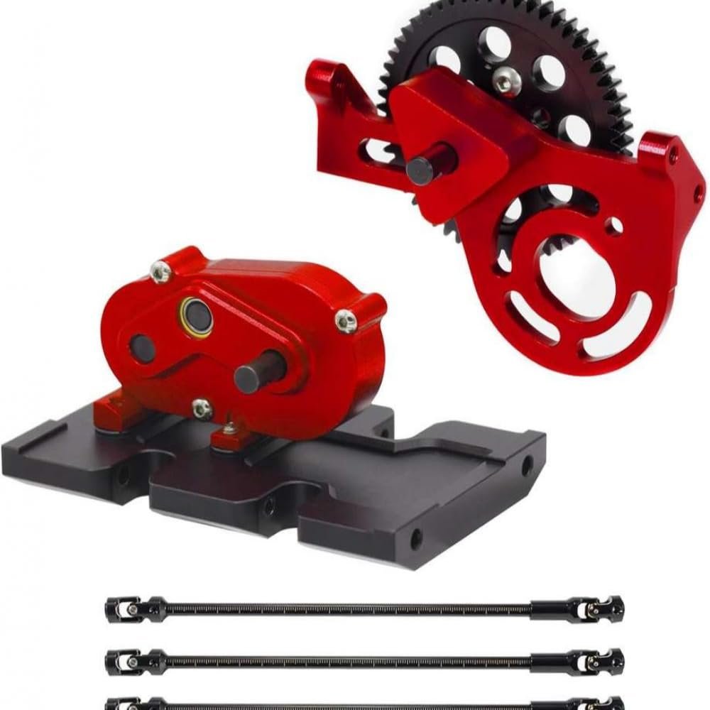 1/10 Transmission with 30 Percent Overdrive Gearbox and 3 Driveshafts Compatible with RC Crawler II Element Chassis(Red)