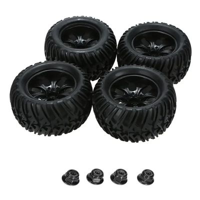4pcs 125mm Rubber Tires and Wheel Rims with 12mm Hex and 4mm Lock Nuts Compatible with TRX Himoto RC Vehicles(DLT005)