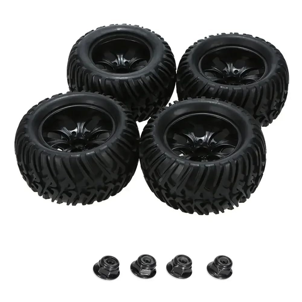 4pcs 125mm Rubber Tires and Wheel Rims with 12mm Hex and 4mm Lock Nuts Compatible with TRX Himoto RC Vehicles(DLT005)