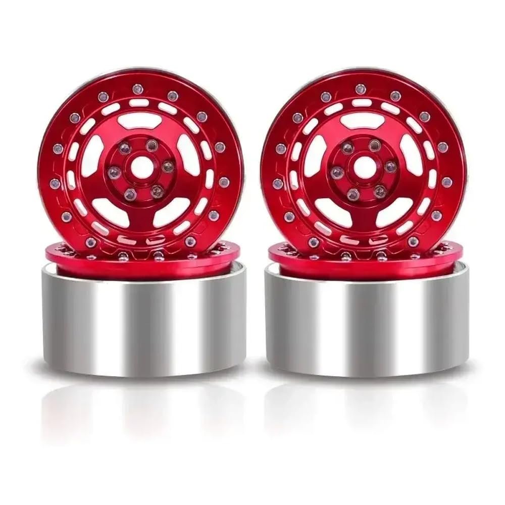 1/10 RC Crawler Aluminum Beadlock Wheels Rim 2.2 Inch Compatible with Wraith(Red)