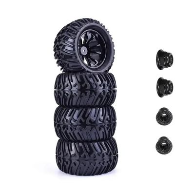 4pcs 125mm Rubber Tires and Wheel Rims with 12mm Hex and 4mm Lock Nuts Compatible with TRX Himoto RC Vehicles(DLT005-1)
