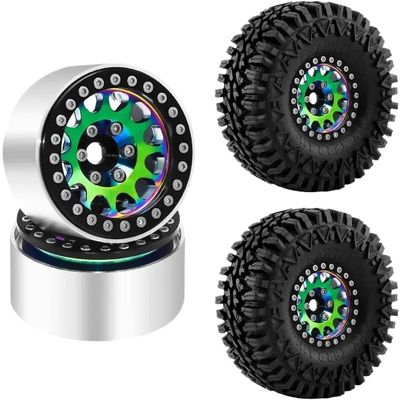 4pcs Heavy Duty Brass & Aluminum 1.9 Inch Deep Groove Wheel Rims Compatible with 1/10 RC Crawlers Like VS4-10 & Gen8