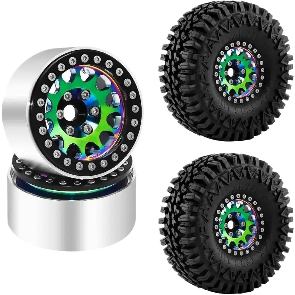 4pcs Heavy Duty Brass & Aluminum 1.9 Inch Deep Groove Wheel Rims Compatible with 1/10 RC Crawlers Like VS4-10 & Gen8