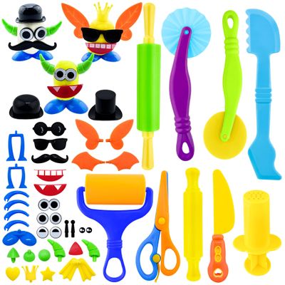 Dough Tools Play Set for Kids,46 pcs Basic Dough Play Toys Includes Cutters, Roller, Rolling Pins, Safety Scissors, Plastic Knife, Character Accessories