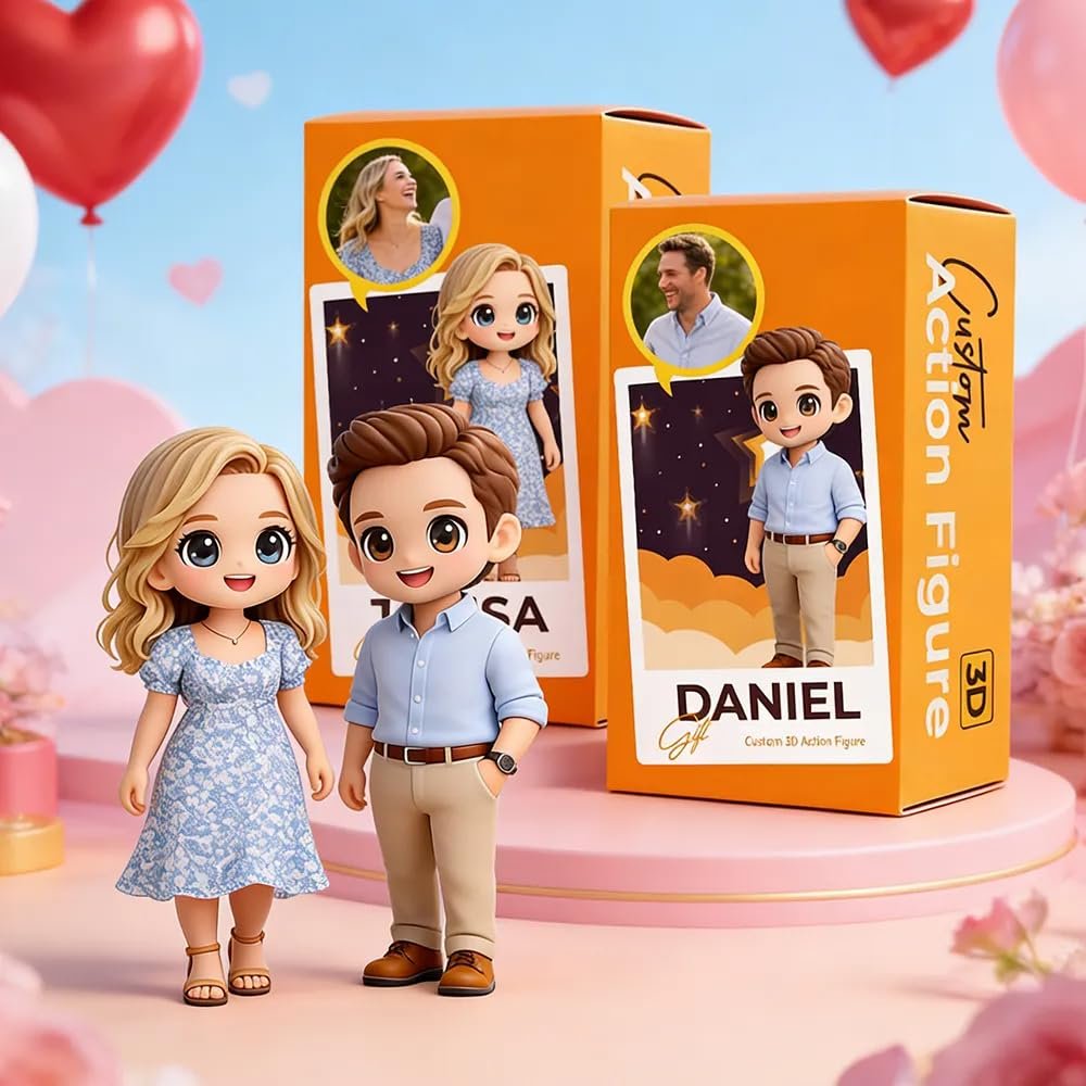 Custom 3D Action Figure from Photo - Personalized Full Body Mini Figurine Statue - HD Resin Cartoon Sculpture Collectible - Unique Christmas Birthday Anniversary Wedding Gift for Couples, Men, Women