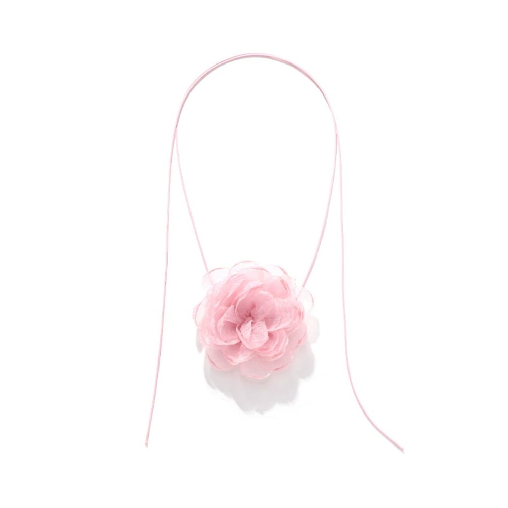 ZYIBPMSJKQCFK Handmade Layered Snow Gauze Flower Pendant With Adjustable Rope Necklace,pink,130cm