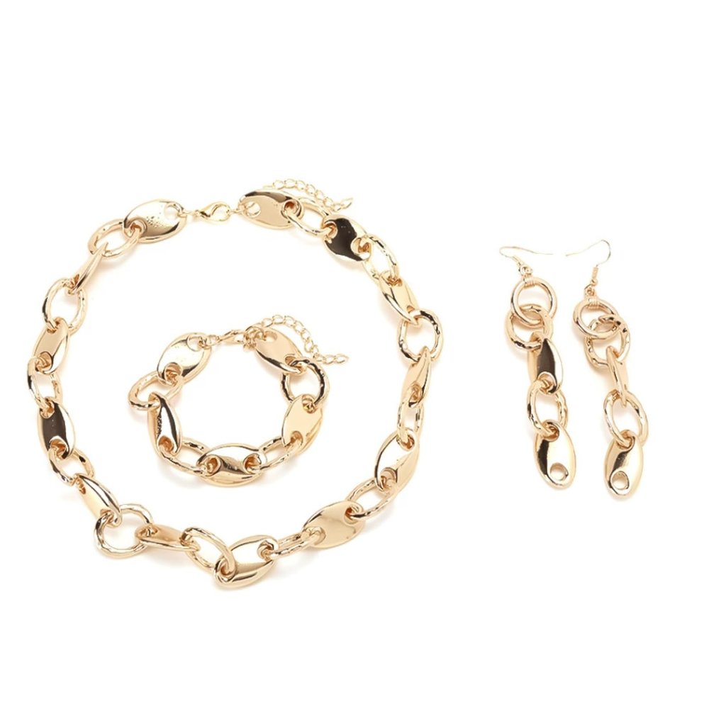 ZYIBPMSJKQCFK 3-piece Set Vintage Handmade Alloy Chain Gold Collarbone Chain For Women,golden,41.5+7cm