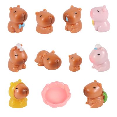 11pcs Mini Capybara Figurines, Super Cute Miniature Resin Capybara Tiny Small Animals Ornaments for Cake Toppers Desktop Car Dashboard Dollhouse & Fairy Garden Decorations