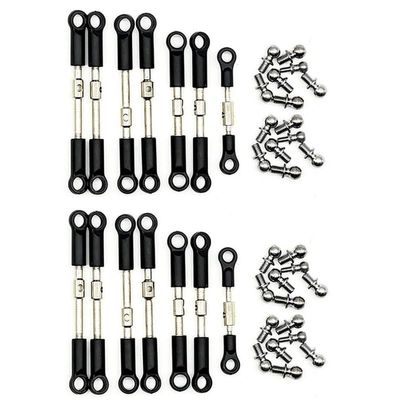 Ancalos 14Pcs Front Rear Tie Rod Servo Link Rod With Ball Head Screw For Ancalos 144001 144010 124017 124019 RC Car Spare Parts - (Color: Black Silver)