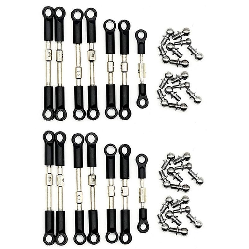 Ancalos 14Pcs Front Rear Tie Rod Servo Link Rod With Ball Head Screw For Ancalos 144001 144010 124017 124019 RC Car Spare Parts - (Color: Black Silver)