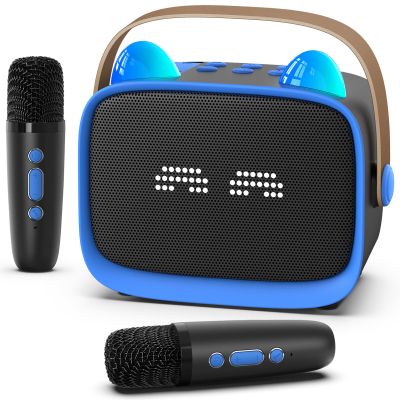 Mini Karaoke Machine Toys Gifts,Kids Portable MP3 Player with 2 Wireless Microphone and LED,Christmas Birthday Gifts for Girls Boys 3 4 5 6 7 8+ Year Old (Blue)