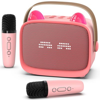 Mini Karaoke Machine Toys Gifts,Kids Portable MP3 Player with 2 Wireless Microphone and LED,Christmas Birthday Gifts for Girls Boys 3 4 5 6 7 8+ Year Old (Pink)