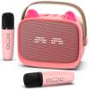 Mini Karaoke Machine Toys Gifts,Kids Portable MP3 Player with 2 Wireless Microphone and LED,Christmas Birthday Gifts for Girls Boys 3 4 5 6 7 8+ Year Old (Pink) view 1