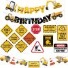 14 Packs Construction Happy Birthday Banner Vehicle Truck Garlands and Truck Cutouts Traffic Road Signs Birthday Party Decorations for Kids Boy Baby Shower Decorations (Construction) view 1