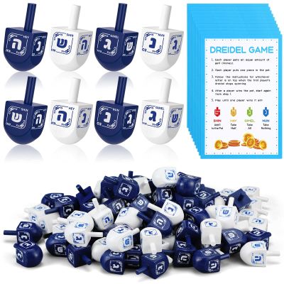 Wettarn 100 Pieces Hanukkah Dreidels Bulk Wooden Hanukkah Dreidels with Game Instruction Cards for Party Game(Size 1,Elegant Style)