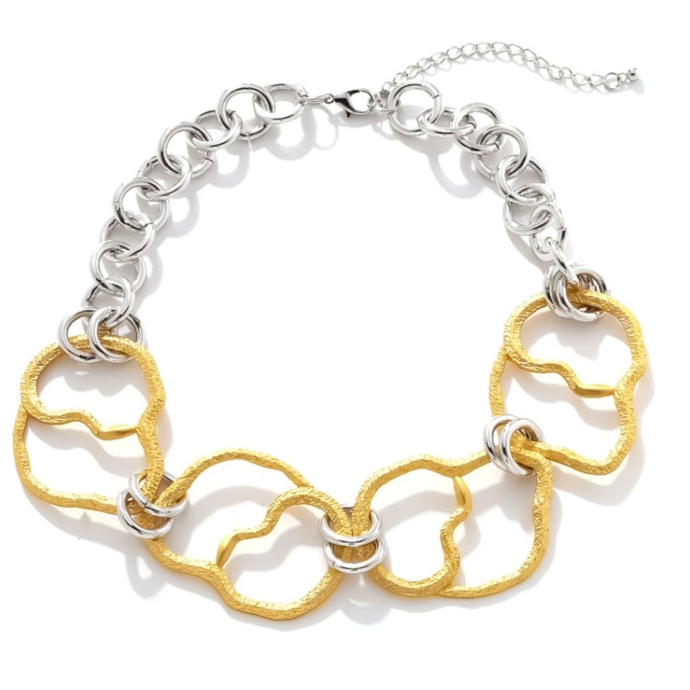 ZYIBPMSJKQCFK Geometric Alloy Handmade Patchwork Necklace Punk Metal Set,Necklace,41+7cm/19+7cm