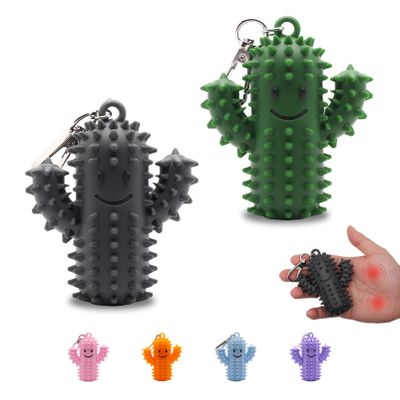 2 PCS Little Ouchies Pain FidgetSilicone Cactus Stim Tools for Adults, Sensory Pain Stim Fidget Toy , Spiky Grippy Stim Keychain, Anxiety Relief Items Fidget Toys Gift (Darkgrey+Green)