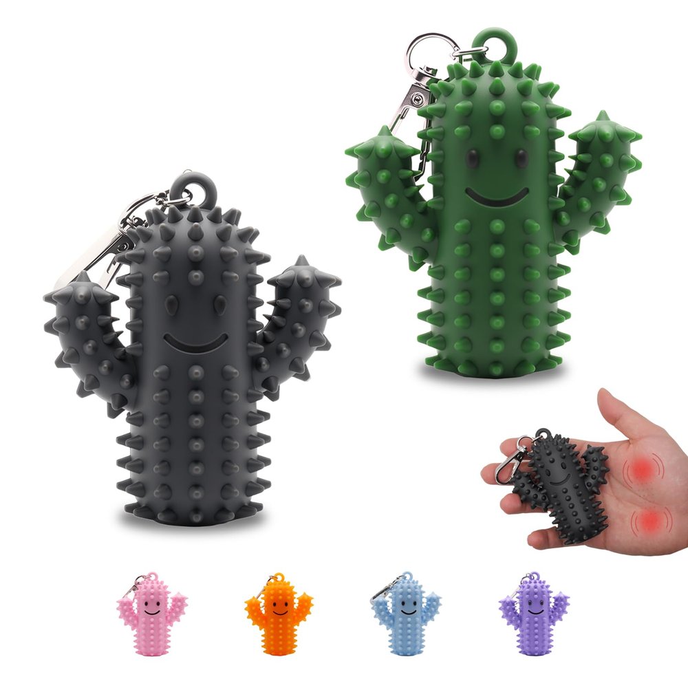 2 PCS Little Ouchies Pain FidgetSilicone Cactus Stim Tools for Adults, Sensory Pain Stim Fidget Toy , Spiky Grippy Stim Keychain, Anxiety Relief Items Fidget Toys Gift (Darkgrey+Green)