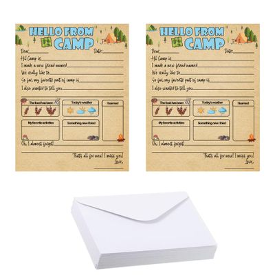 10 Set Summer Camp Letter Writing Kit with Envelopes 5. 12 x 7. 87 inch Outdoor Adventure Camp Game Card Campers Fill in the Blank Notes of Boys and Girls Camping Activity Counselor Gift (brown)