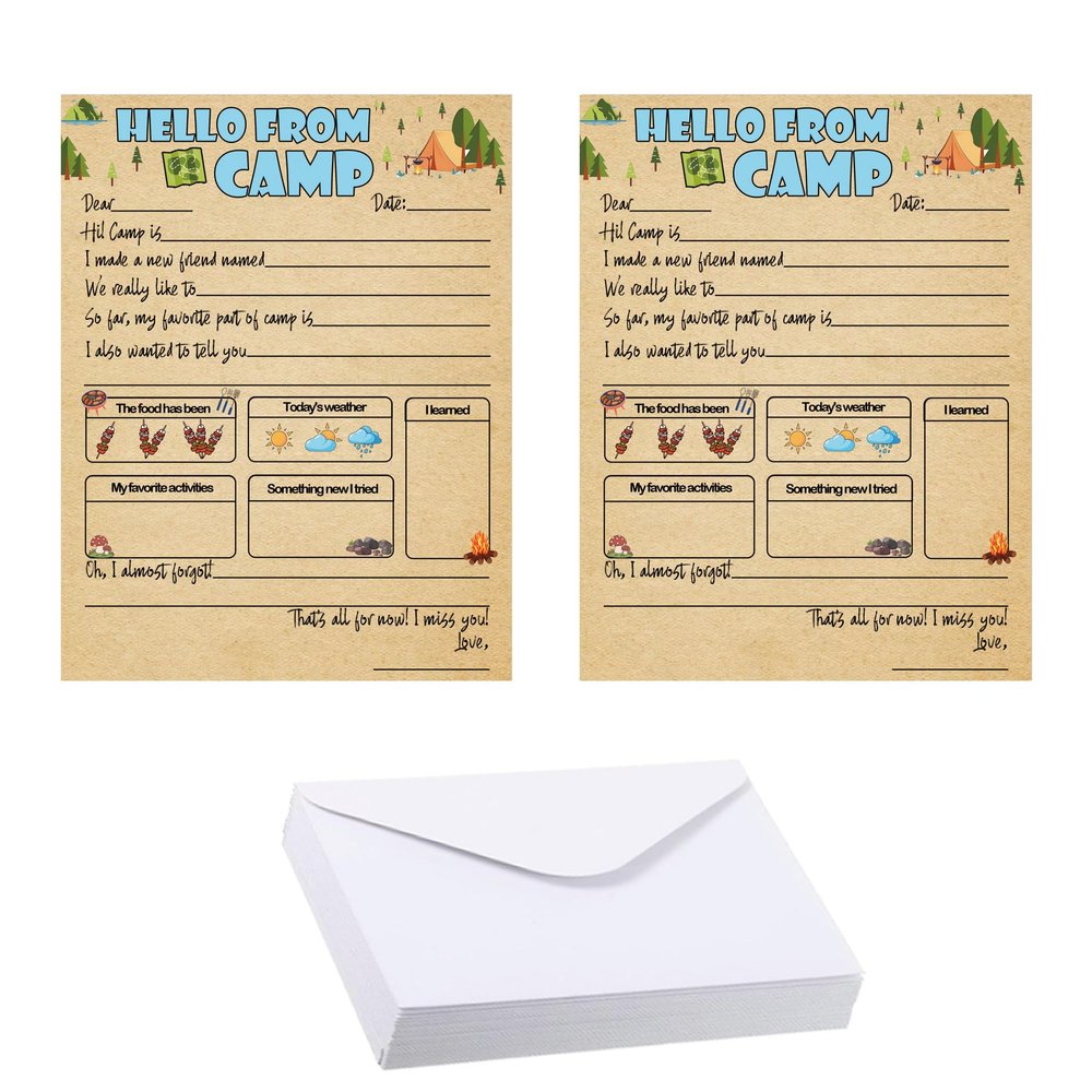 10 Set Summer Camp Letter Writing Kit with Envelopes 5. 12 x 7. 87 inch Outdoor Adventure Camp Game Card Campers Fill in the Blank Notes of Boys and Girls Camping Activity Counselor Gift (brown)